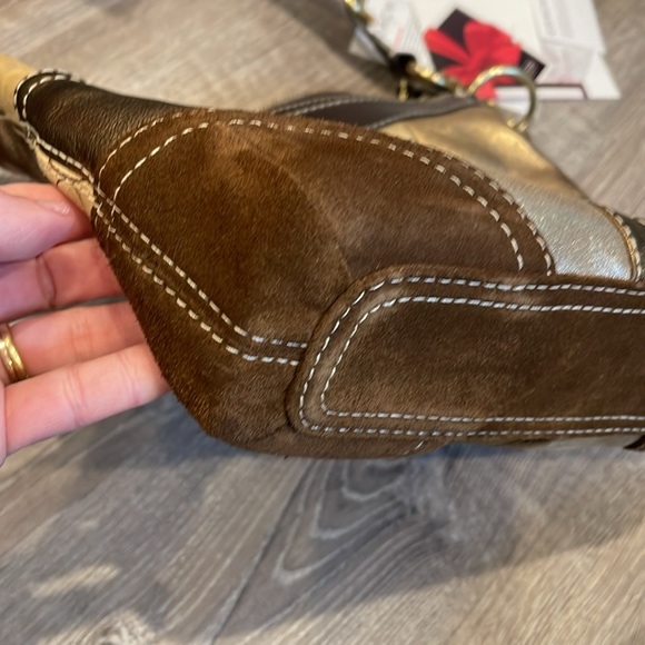 Coach Gold And Metallic Patchwork Medium Duffle Handbag - Picture 11 of 13